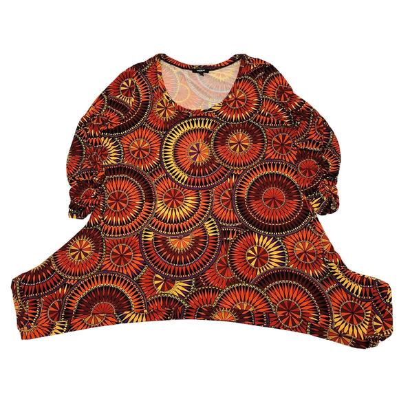 Premise Tunic Top Womens 1X Shark Bite Colorful Orange 3/4 Ruched Sleeve Boho - Picture 6 of 11